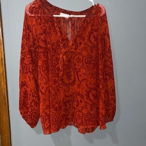 New York and company Vibrant Red Paisley Top size xl